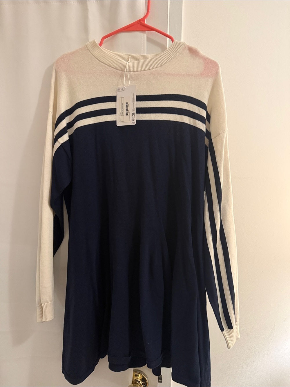 Monki Navy and Cream Striped Long Sleeve Dress